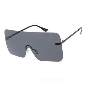 Oversize Futuristic Rimless Flat Shield Lens Sunglasses